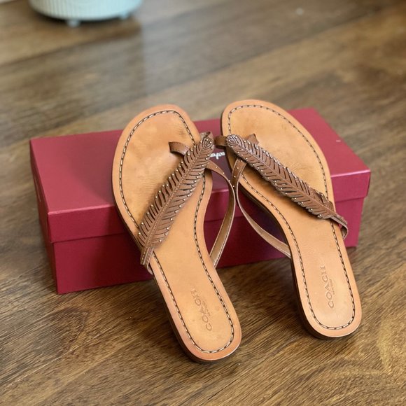 Coach Shoes - Coach Deni Semi Matte Calf Feather Sandals 6.5M